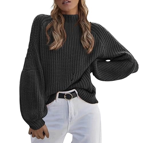 Strickpullover Damen Grobmaschig Warm Winter Pullover Rollkragenpullover Rollkragen Elegant Baumwolle Retro Damenpullover Wollpullover Herbst Mode Wolle Grobstrick Winterpullover Oversize Pullover von Generisch