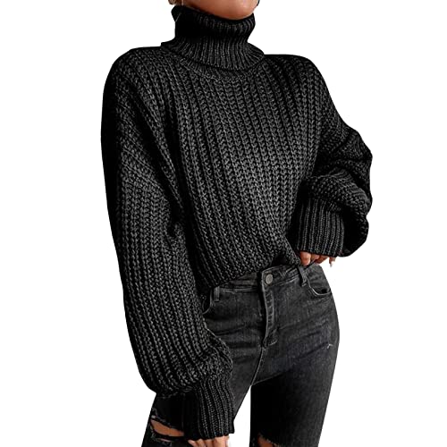 Sweater Pullover Vintage Strickpullover Winter Pullover Damen Sweatshirts Einfarbiges Tshirt Elegant Tops Elegant Strickpulli Winterpullover Rollkragen Oberteil Pulli Rollkragenpullover Damen Langarm von Generisch