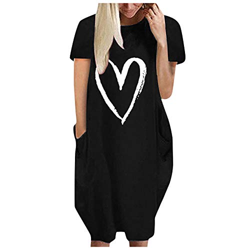 T-Shirtkleid Damen Kurzarm Knielang - Sommerkleid Damen Große Größen Rundhals Freizeitkleid Liebesmotiv Ballonkleid Mit Taschen Sweater Kleid Kurzarm T-Shirt-Kleid Shirtkleid Lockerer Minikleid T-Shirtkleid Damen Kurzarm Knielang - Sommerkleid Damen Große Größen Rundhals Freizeitkleid Liebesmotiv Ballonkleid Mit Taschen Sweater Kleid Kurzarm T-Shirt-Kleid Shirtkleid Lockerer Minikleid von Generisch