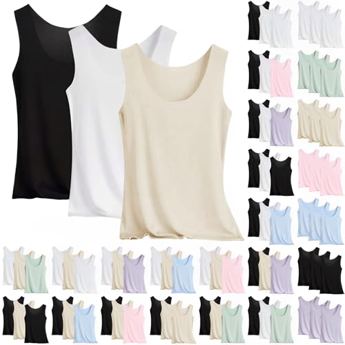 Tank Top Damen 3er Pack Unterhemden Tanktop Stretch Unterhemd Crop Top Basic Eisseide Tank Top für Frauen und Mädchen Spaghettiträger Camisole Soft Top T-Shirt Ärmellos Oberteil M-4XL Tank Top Damen 3er Pack Unterhemden Tanktop Stretch Unterhemd Crop Top Basic Eisseide Tank Top für Frauen und Mädchen Spaghettiträger Camisole Soft Top T-Shirt Ärmellos Oberteil M-4XL von Generisch