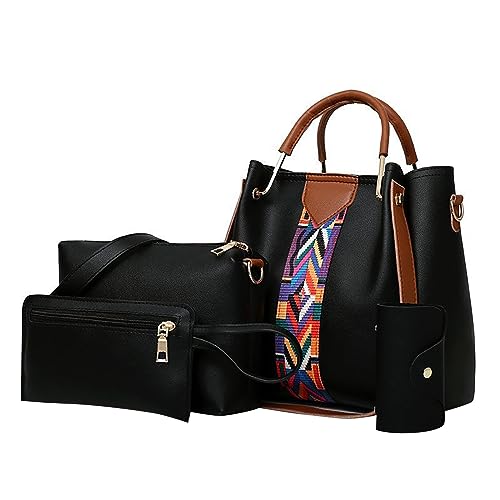 Taschen Umhängetasche Silber Stück Damen-Umhängetasche, ethnischer Druck, Retro-Muster, Handtasche, Schultertasche + Kartenpaket Kleid Mit Taschen 48 (Black, One Size) von Generisch