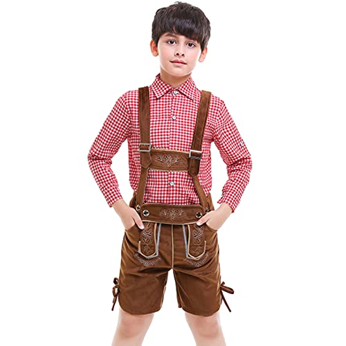 Trachtenkleid Set für Oktoberfest Jungen Kinder 2 Stück Bühnenkostüm Anzug 1 Stück Hemd + 1 Stück Lätzchen Kurze Kinder Traditionelle Bierfestkleidung Sticken Strapsanzug Gothic Anime Kleidung von Generisch