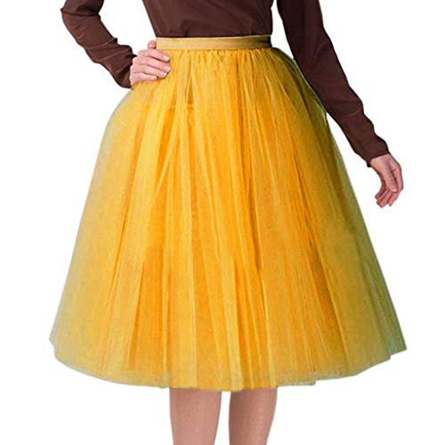 Tüllrock Damen Knielang Tüll Tutu Rock Petticoat Unterrock Tütü Ballettrock Rock Damen Karneval Kostüm Faschingskostüme 80er Party Zubehör Kurz Retro Petticoat Rockabily Klied (Yellow-g, One Size) von Generisch