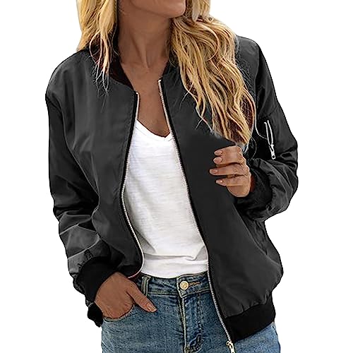 Übergangsjacke Damen Frühling, Bomberjacke Damen Coat Sommer Blouson Reißverschluss Herbst Frühling Jacket Mädchen Sommerjacke Kurz Outwear Jacke leichte Pilotenjacke Langarm Fliegerjacke Pilotenjacke von Generisch