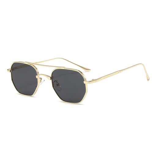 UV-Schutz, Retro-Sonnenbrille, Doppelbrücken, Polygon, Metall, modisch, Farbverlauf, UV400, Trending für Damen, Goldgrau, Einheitsgröße UV-Schutz, Retro-Sonnenbrille, Doppelbrücken, Polygon, Metall, modisch, Farbverlauf, UV400, Trending für Damen, Goldgrau, Einheitsgröße von Generisch
