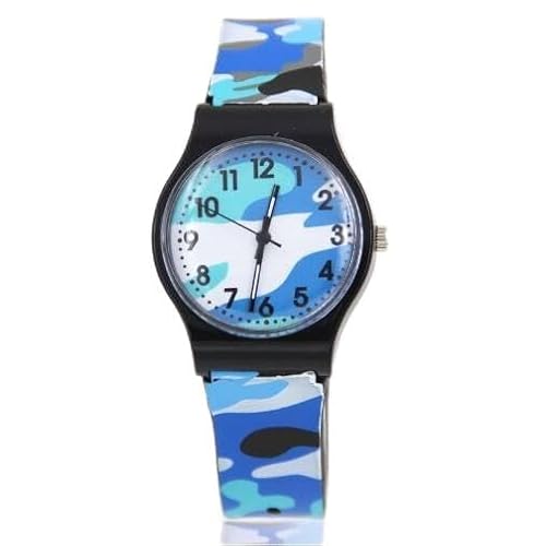 Uhr Armbanduhr für Mädchen Jungen Kinder Quarz Kinderuhr wasserdichte Damenuhr Ohne Batterie (Blue, One Size) von Generisch