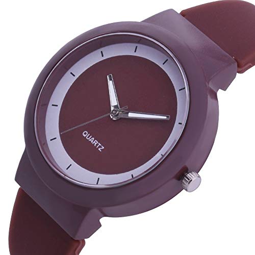 Uhren Herren Analoge runde Frauen-Armbanduhr-Band-Mode-Silikon-Quarz-Uhr-Frauen-Uhr Damen Personalisiert (Brown, One Size) von Generisch