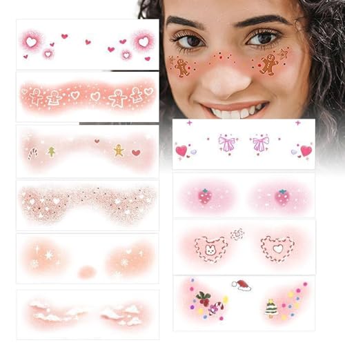 Weihnachts-Make-up-Aufkleber, temporäre Gesichtsaufkleber,10X wasserdichte temporäre Gesichtsaufkleber - Langlebige Make-up-Fake-Aufkleber, Festival-Make-up-Zubehör für Weihnachts-Maskerade-Partys Weihnachts-Make-up-Aufkleber, temporäre Gesichtsaufkleber,10X wasserdichte temporäre Gesichtsaufkleber - Langlebige Make-up-Fake-Aufkleber, Festival-Make-up-Zubehör für Weihnachts-Maskerade-Partys von Generisch