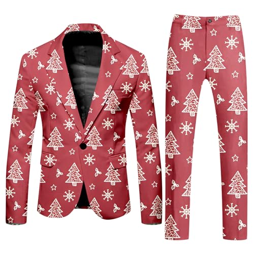 Weihnachtsanzug für Herren, 2-teilig, hässliche Blazer, Mäntel, Hosen, Set, Weihnachtsmann, Schneeflocken-Druck, Smoking, Weihnachtskleidung für Männer, Party, hässliches lustiges Kostüm für Weihnachtsanzug für Herren, 2-teilig, hässliche Blazer, Mäntel, Hosen, Set, Weihnachtsmann, Schneeflocken-Druck, Smoking, Weihnachtskleidung für Männer, Party, hässliches lustiges Kostüm für von Generisch