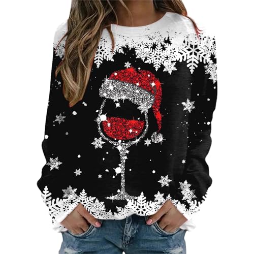 Weihnachtspulli Lustig Damen Langarm Rudolph Rentier Elfe Weihnachtspullover Langarmshirt Teenager Mädchen Weihnachts Jumper Xmas Pullis Shirt Weihnachtsmann Christmas Sweatshirt von Generisch