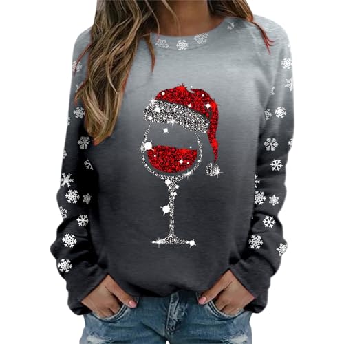 Weihnachtspullover Damen Lustig Weinglas Muster Sweatshirt Weihnachtsmotiv Oberteile Damen Langarm Teenager Mädchen Weihnachts Jumper Xmas Pulli Shirt Christmas Sweatshirt von Generisch