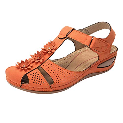 Weite Herrenschuhe, lässige Sohle, hohl, bequeme Zehensandalen, weiche Knöchel, Mädchen, rund, Damen, Freizeitschuhe, modisch, atmungsaktiv, Segeltuchschuhe, Orange, 40 EU von Generisch