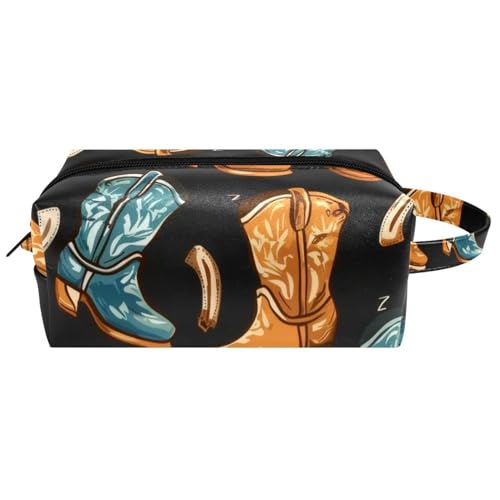 Western Cowboy Retro Stiefel Hut Damen Leder Kosmetiktasche Tasche mit Griff, wasserdichte hängende Kulturtasche Reisetasche, kleines Federmäppchen für Kinder, Multicolor 01, 8.2x3.1x3.5 in/21x8x9 cm Western Cowboy Retro Stiefel Hut Damen Leder Kosmetiktasche Tasche mit Griff, wasserdichte hängende Kulturtasche Reisetasche, kleines Federmäppchen für Kinder, Multicolor 01, 8.2x3.1x3.5 in/21x8x9 cm von Generisch