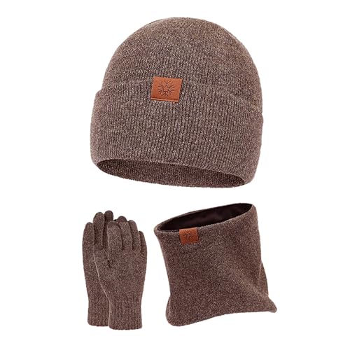 Winter Beanie Mütze Schal Touchscreen Handschuhe Set Wintermütze Herren Schal Set mit Warmem Fleecefutte Strick für Herren und Damen Handschuhe Winddicht Wasserdicht Winterhaube Herren Motorrad Schal von Generisch