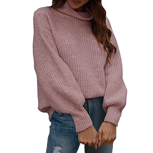 Wollpullover Damen Oversize Herbst Mode Strickpullover Oversize Pullover Grobmaschig Langarm Grobstrick Baumwolle Baumwollpullover Damenpullover Retro Strick Warm Rollkragenpullover Winterpullover von Generisch