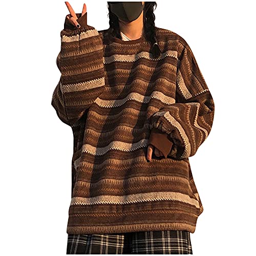 Y2K Pullover Damen Herren Strickpullover Oversize Rundhals Langarm Gestreifte College Strickpulli Teenager Mädchen Pullover Retro Winter Mode Pullover Oberteile Tops von Generisch