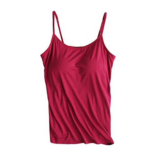 Y2K Workout mit eingebautem BH, Tanktops für Damen, einfarbig, ärmellos, modisch, Blusen, Camisole Laufriemen, Basic, niedlich, Fitnessstudio, Tanktop, Spaghettiträger, athletischer U-Ausschnitt, rot, Y2K Workout mit eingebautem BH, Tanktops für Damen, einfarbig, ärmellos, modisch, Blusen, Camisole Laufriemen, Basic, niedlich, Fitnessstudio, Tanktop, Spaghettiträger, athletischer U-Ausschnitt, rot, von Generisch