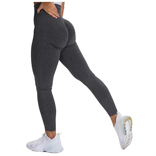 Yogahose Damen Stretch Fitnesshose Trainingshose po Push up Sport Leggings Hohe Taille Jogginghose Einfarbige Hosen Laufhose(Dark Gray1,L) von Generisch