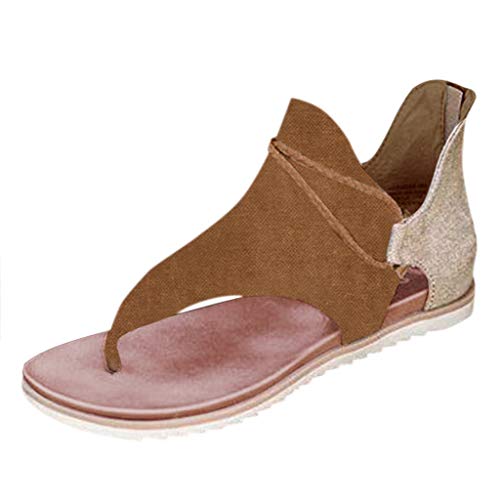 Zehensandalen mit Clip-Toe, flache Sandalen für Damen, römische Sandalen, Peep-Toe, Flip-Flops, flache Schuhe mit T-Riemen, römische Flip-Flop-Passform, lässig, Urlaub, atmungsaktiv, leicht, braun, 39 von Generisch