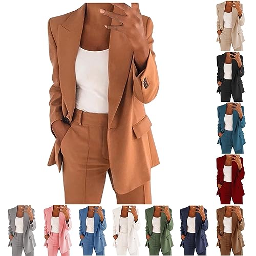 Zweiteiliges Damen-Anzug-Set mit Revers Büro- und Business-Langarm-Knopf formelle Jacke + Hosenanzug schmaler lockerer Hosen-Jackenanzug Einfarbiger Hosenanzug für Damen Zweiteiliges Damen-Anzug-Set mit Revers Büro- und Business-Langarm-Knopf formelle Jacke + Hosenanzug schmaler lockerer Hosen-Jackenanzug Einfarbiger Hosenanzug für Damen von Generisch