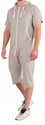 Gennadi Hoppe Herren Sommer Jumpsuit kurz, H8296, M, hellgrau von Gennadi Hoppe