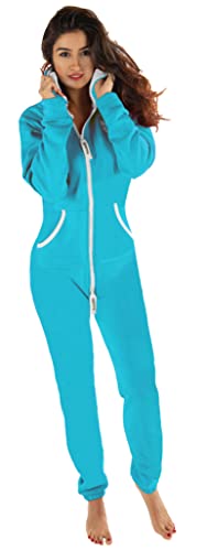 Gennadi Hoppe Damen Jumpsuit Suit Relaxpiece Einteiler Overall Anzug - Slim FIT, H6141 türk. L, türkis-blau, L von Gennadi Hoppe