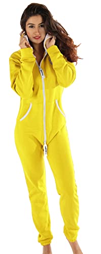 Gennadi Hoppe Damen Jumpsuit Suit Relaxpiece Einteiler Overall Anzug - Slim FIT, H6148 gelb XL, gelb (Yellow), XL von Gennadi Hoppe
