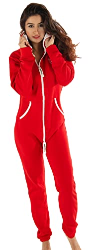 Gennadi Hoppe Damen Jumpsuit Suit Relaxpiece Einteiler Overall Anzug - Slim FIT, H7964 rot 3XL, rot (red), 3XL von Gennadi Hoppe