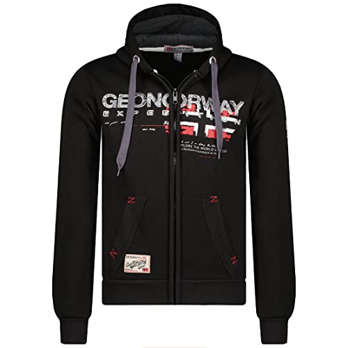 Geo Norway GISLAND Herren – Kapuzen-Sweatshirt, Känguru-Tasche, Herren – Sweatshirt mit Logo, Hoodie, warm, langärmlig, Sport-Hoodie, Regulär, Schwarz , L von Geographical Norway