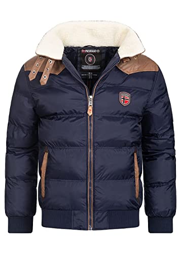 Geographical Norway Abramovitch Men Distribrands - Herren Warme Jacke Gewebe - Dicken Mantel Kapuze Outdoor Pelzmantel - Winterjacke Jacken Outdoor Perfekt Ourdoorjacke (Marineblau 4XL) von Geographical Norway