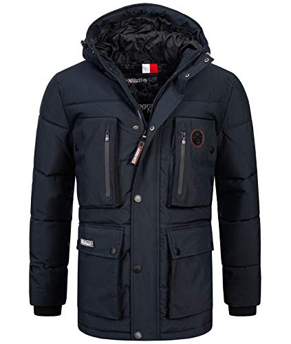 Geographical Norway Herren Winterjacke Parka Jacke Kapuze Hoodstrings Chest, Pocket & Sleeve Patch, Navy blau, Gr:M von Geographical Norway