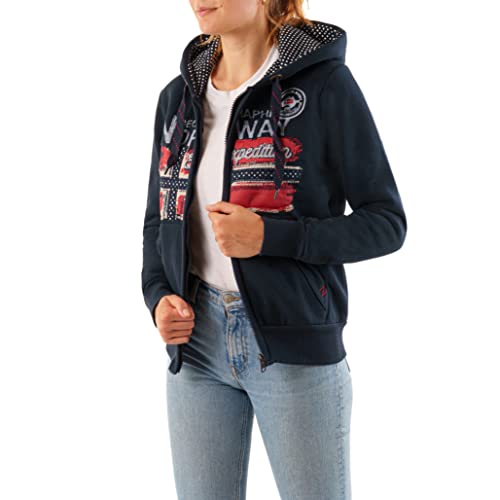 Geographical Norway FARLOTTE Lady - Damen Sweatshirt Langarmshirt Taschen - Damen Sweatshirt Langarm Pullover Winter - Hoodie Jacke Hoodies Kapuzenpullover Casual Classic (Marine M) von Geographical Norway