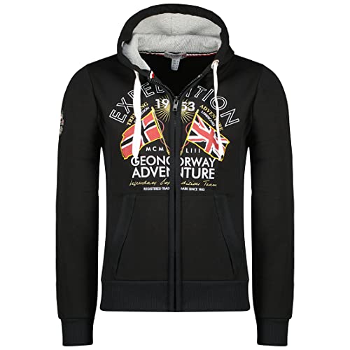 Geographical Norway Flepto Men - Kapuzen-Sweatshirt Und Känguru-Tasche Für Männer - Logo-Sweatshirts Für Männer - Hoody-Sweatshirt Langarm (Schwarz M) von Geographical Norway