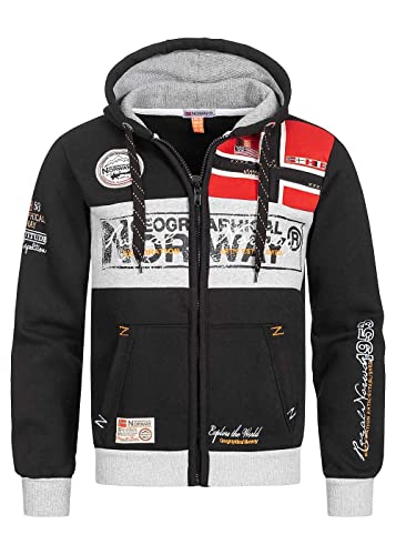 Geographical Norway Flyer Men - Hoodie Herren mit Kapuze Zip Tasche Känguru Mann - Pullover Sweatshirt Warm Langarm - Hoody Männer Jungen Frühling Sommer Herbst Winter (Schwarz M) von Geographical Norway