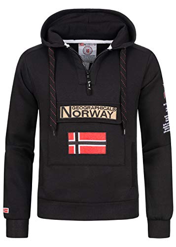 Geographical Norway GYMCLASS Men - Herren Kängurutasche Hoodie Sweatshirt mit Markenlogo und Langarm, Schwarz , XL von Geographical Norway