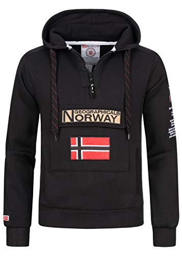 Geographical Norway GYMCLASS Men - Herren Kängurutasche Hoodie Sweatshirt mit Markenlogo und Langarm, Schwarz , XXL von Geographical Norway