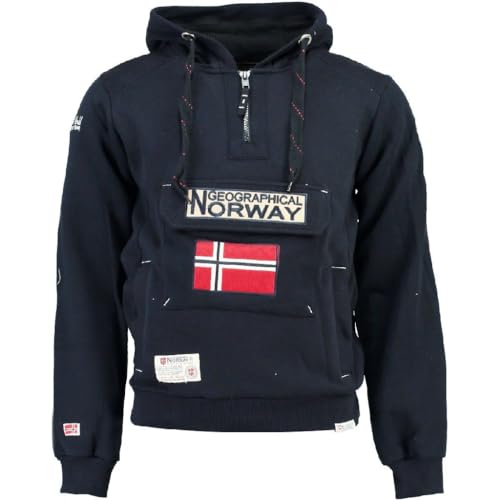 Geographical Norway GYMCLASS Men - Kängurutasche Hoodie für Herren - Sweatshirt mit Markenlogo und langen Ärmeln (Marineblau, XL), blau, XL von Geographical Norway