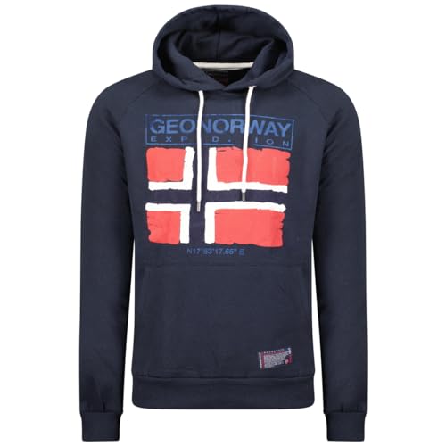 Geographical Norway Gaelig Men - Kapuzenpullover Zip Tasche Mann - Sweatjacke Pullover Logo Langarm Warm - Männer Jahreszeit Frühling Sommer Herbst Winter (Marineblau XL) von Geographical Norway