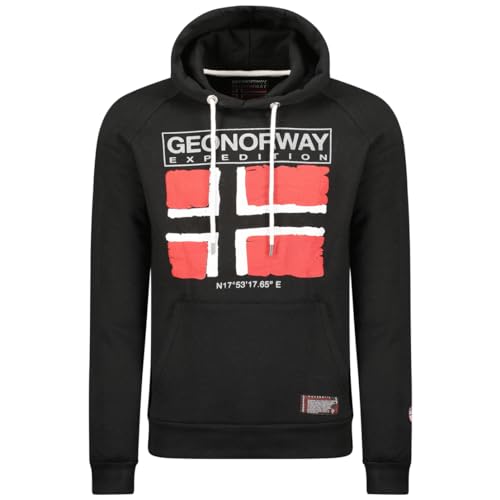 Geographical Norway Gaelig Men - Kapuzenpullover Zip Tasche Mann - Sweatjacke Pullover Logo Langarm Warm - Männer Jahreszeit Frühling Sommer Herbst Winter (Schwarz XXL) von Geographical Norway