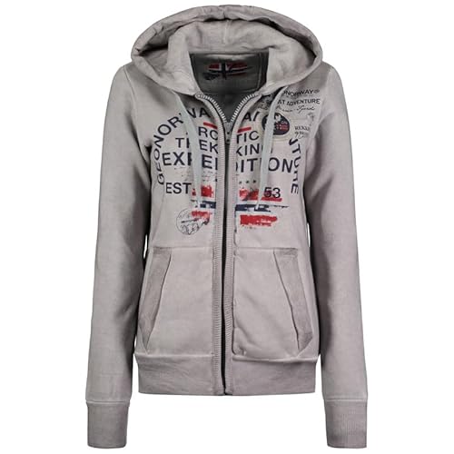 Geographical Norway Gergen Lady - Sweatjacke Damen Hoodie Zip mit Kapuze Taschen - Pullover Langarm Warm Jacke - Kapuzenjacke Frauen Jahreszeit Frühling Sommer Herbst (Hellgrau XL) von Geographical Norway