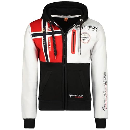 Geographical Norway Gexplore Men - Sweatjacke Herren Hoodie Zip mit Kapuze Taschen - Pullover Langarm Warm Jacke - Kapuzenjacke Mann Jahreszeit Frühling Sommer Herbst (Schwarz M) von Geographical Norway