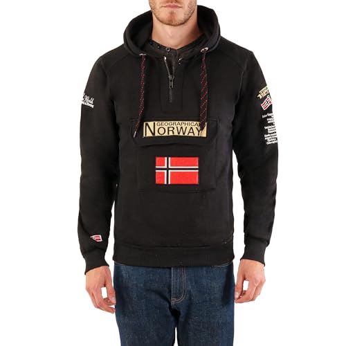 Geographical Norway Gymclass Men - Men's Kangaroo Pocket Hoodie - Sweatshirt Logo Pullover Hoody Warm Long Sleeve - Ideal Men's Gift Spring Summer Autumn Winter (Black S) von Geographical Norway