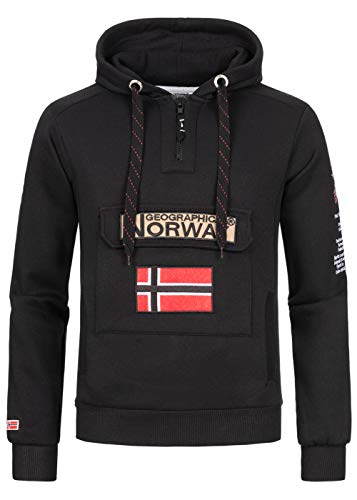 Geographical Norway Gymclass Men - Hoodie Herren mit Kapuze Zip Tasche Känguru Mann - Pullover Sweatshirt Warm Langarm - Hoody Männer Jungen Frühling Sommer Herbst Winter (Schwarz L) von Geographical Norway