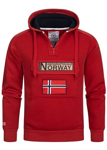 Geographical Norway Gymclass Men - Hoodie herren mit Kapuze Zip Tasche Känguru Mann - Pullover Sweatshirt Warm Langarm - Hoody Männer Jungen Frühling Sommer Herbst Winter (Rot XL) von Geographical Norway