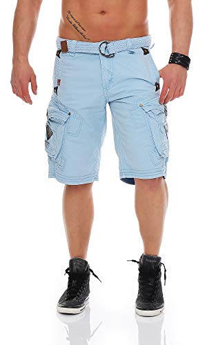 Geographical Norway Herren Shorts Pratique Perle Kurze Hose Männer mit Gürtel Bestickt Cargoshorts hellblau XL von Geographical Norway