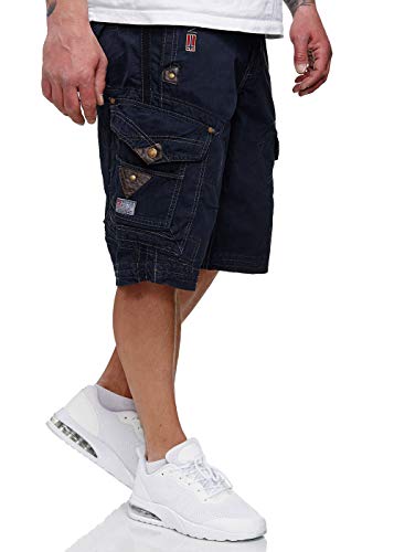 Geographical Norway Herren Shorts Pratique Perle Kurze Hose Männer mit Gürtel Bestickt Cargoshorts Navy S von Geographical Norway