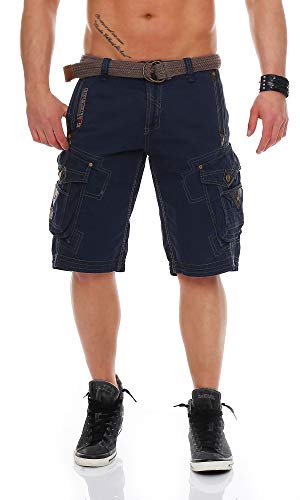 Geographical Norway Herren Shorts Peanut Perle Kurze Hose Männer mit Gürtel Bestickt Cargoshorts (X X Large, Blau) von Geographical Norway