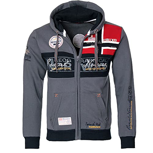 Geographical Norway Herren Sweat Jacke Sweater Sweat Shirt Hoodie Übergangs Jacke Herbst Frühlings Jacke, Farbe:Anthrazit, Größe:L von Geographical Norway