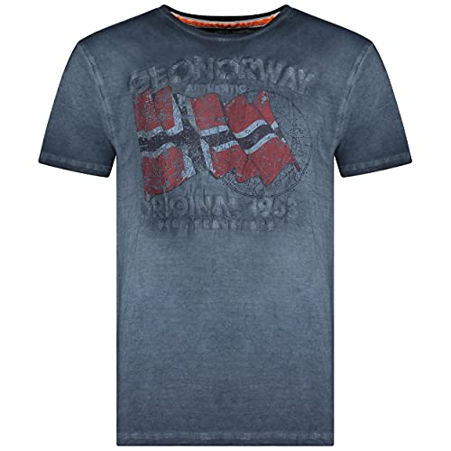 Geographical Norway Japoral Men T-Shirt aus Baumwolle – T-Shirt mit klassischem Logo – Kurzarm – Rundhalsausschnitt – Lässige Passform (Marine, XL) von Geographical Norway