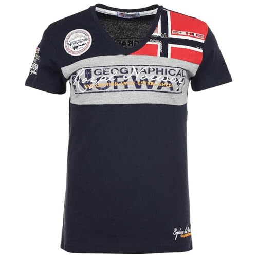 Geographical Norway Jidney Men - T-Shirt aus Baumwolle für Herren - Klassisches T-Shirt Sommer Logo - Kurzarm - Regelmäßiger V-Ausschnitt - Ideales Frühlingskleid, blau, 56 von Geographical Norway